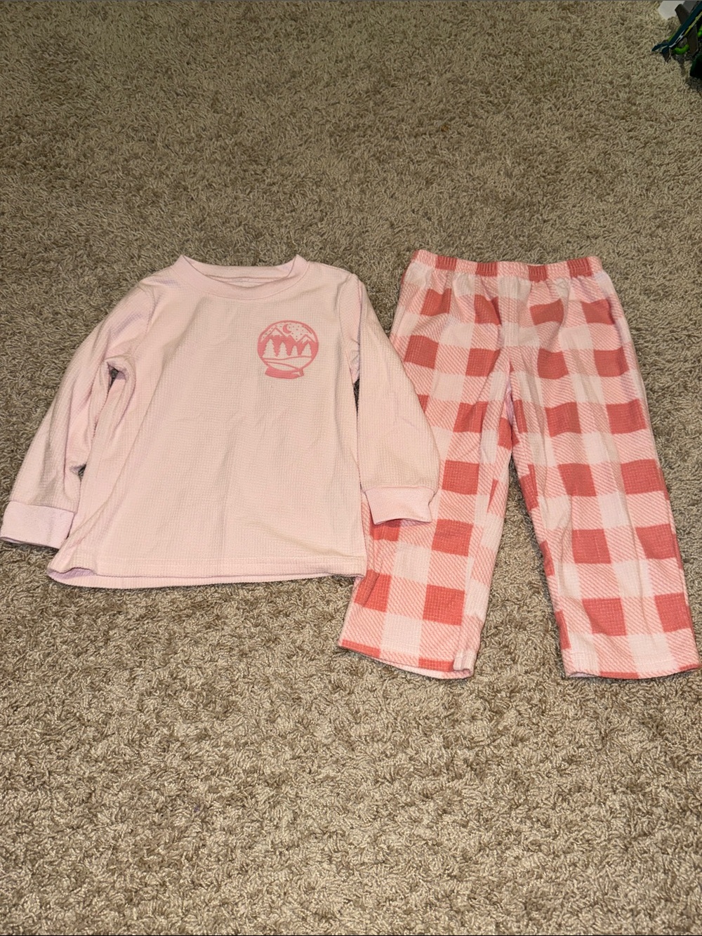 Carter's Pink Waffle Top with Pink & White Plaid Pajama Pants